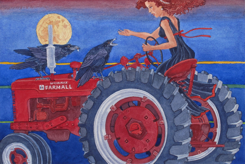 2 Ravens Tease their Muse on a Farmall Tractor.